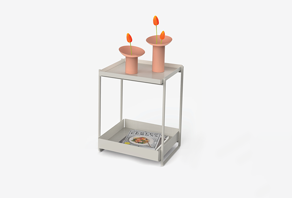 What are the functions of the square metal side table design?